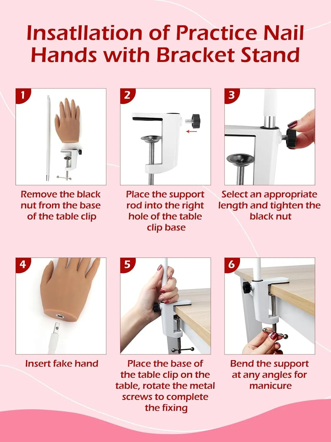 Practice Hand for Acrylic Nails, Silicone Nail Hand Practice, Flexible Fingers Fake Training Hand False Mannequin Hands for Nail Practice, Hand Model Kit for Nail Supplies Manicure Beginners