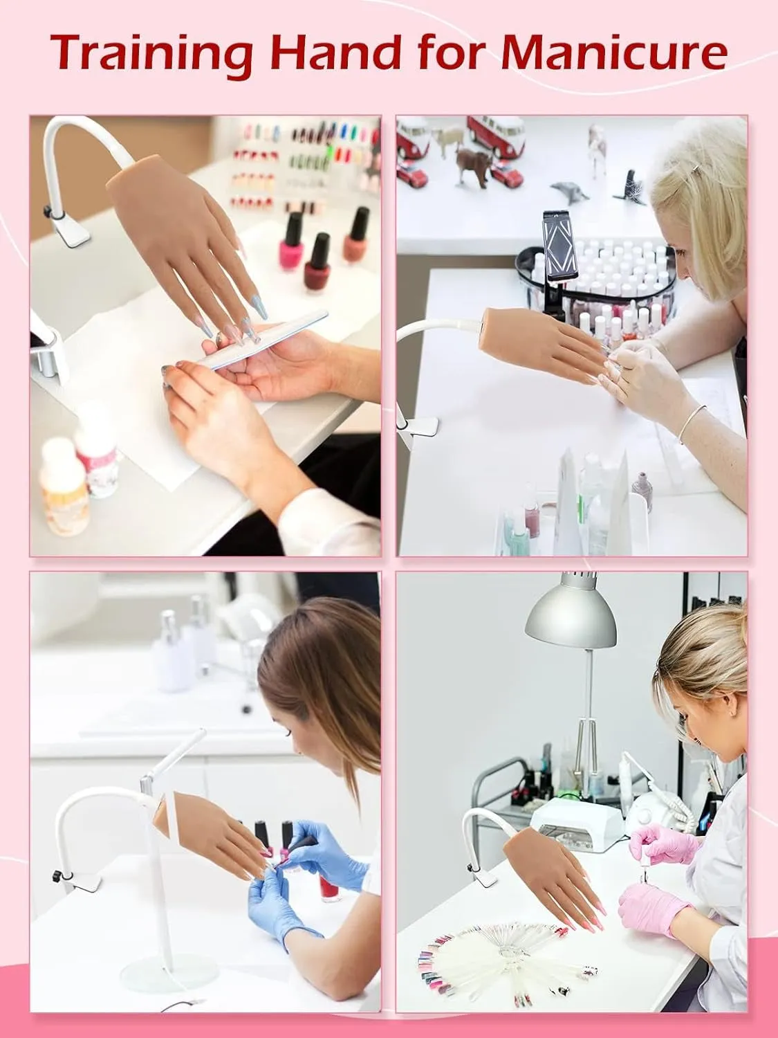 Practice Hand for Acrylic Nails, Silicone Nail Hand Practice, Flexible Fingers Fake Training Hand False Mannequin Hands for Nail Practice, Hand Model Kit for Nail Supplies Manicure Beginners
