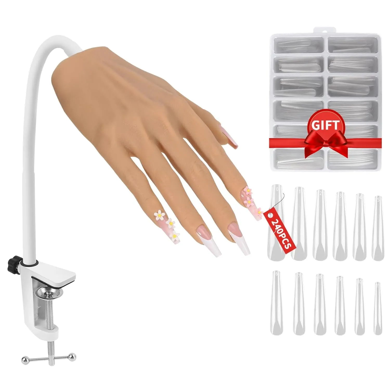Practice Hand for Acrylic Nails, Silicone Nail Hand Practice, Flexible Fingers Fake Training Hand False Mannequin Hands for Nail Practice, Hand Model Kit for Nail Supplies Manicure Beginners