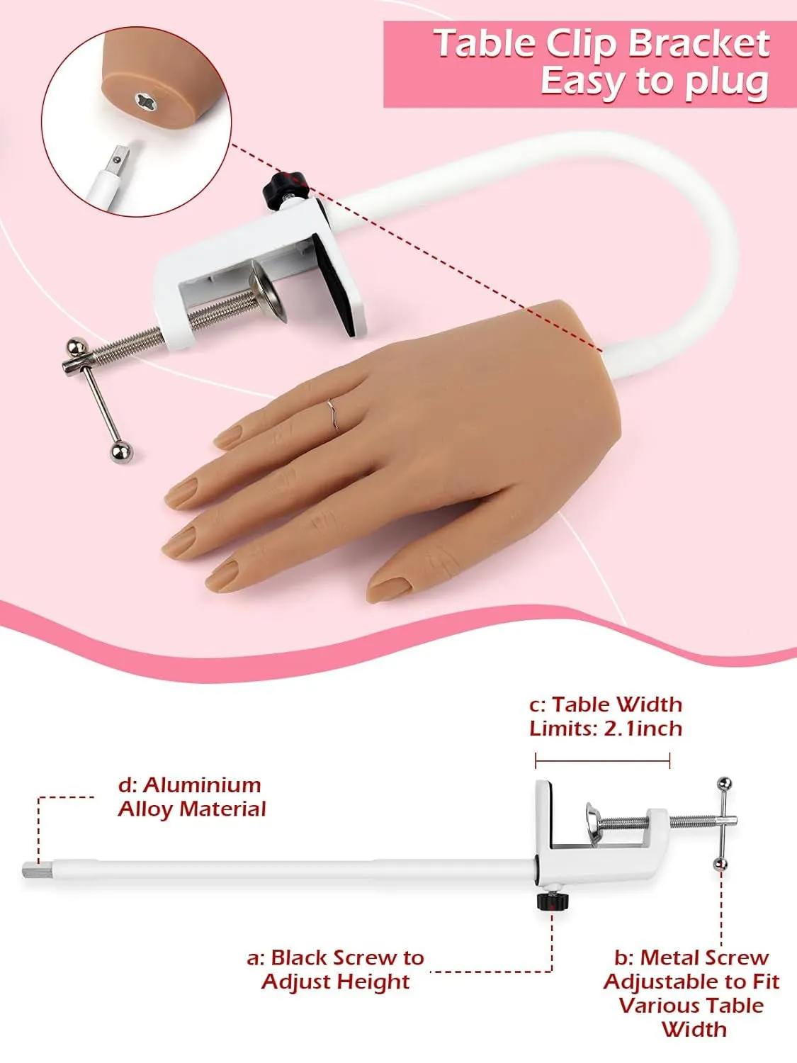 Practice Hand for Acrylic Nails, Silicone Nail Hand Practice, Flexible Fingers Fake Training Hand False Mannequin Hands for Nail Practice, Hand Model Kit for Nail Supplies Manicure Beginners