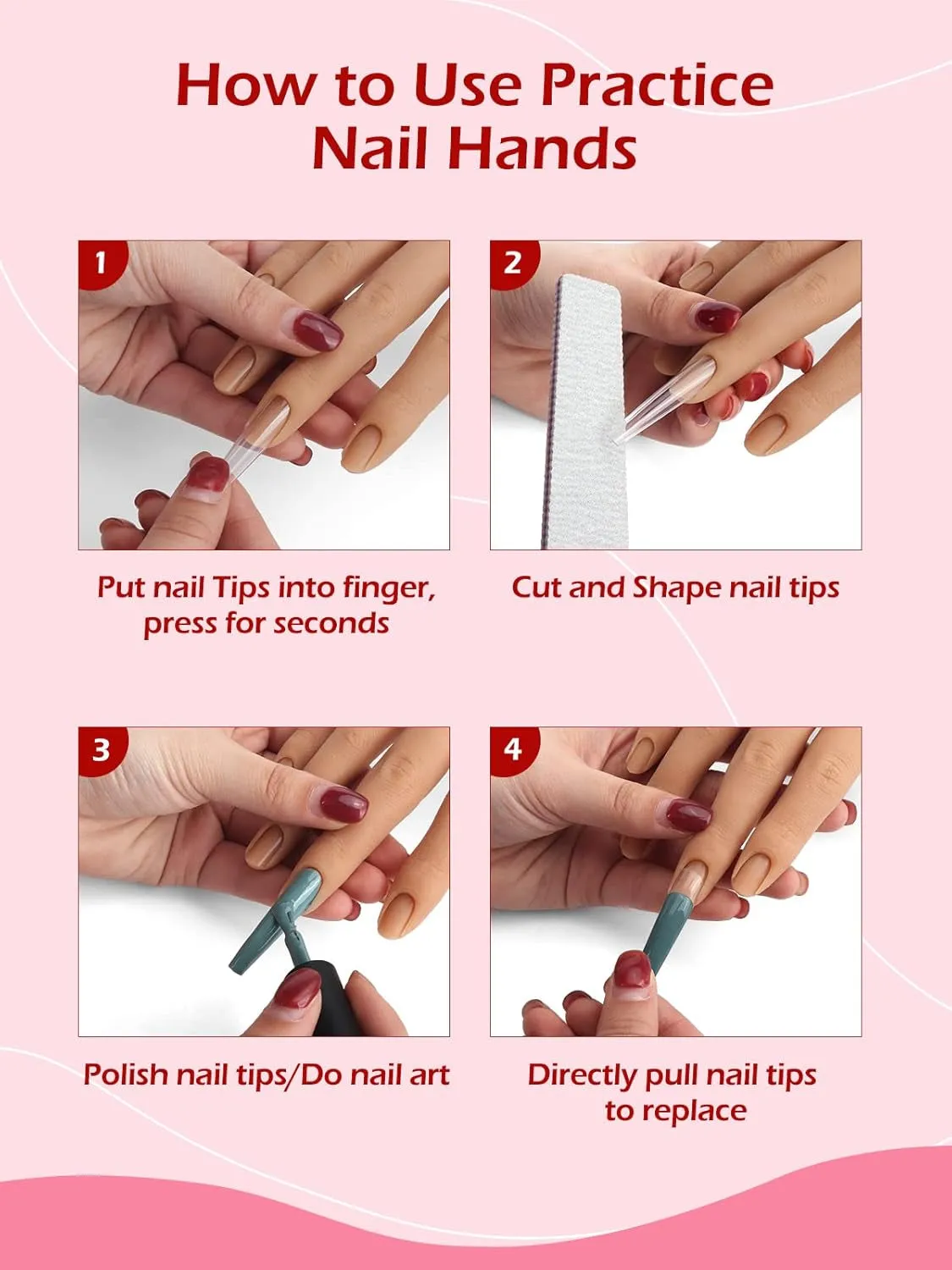 Practice Hand for Acrylic Nails, Silicone Nail Hand Practice, Flexible Fingers Fake Training Hand False Mannequin Hands for Nail Practice, Hand Model Kit for Nail Supplies Manicure Beginners
