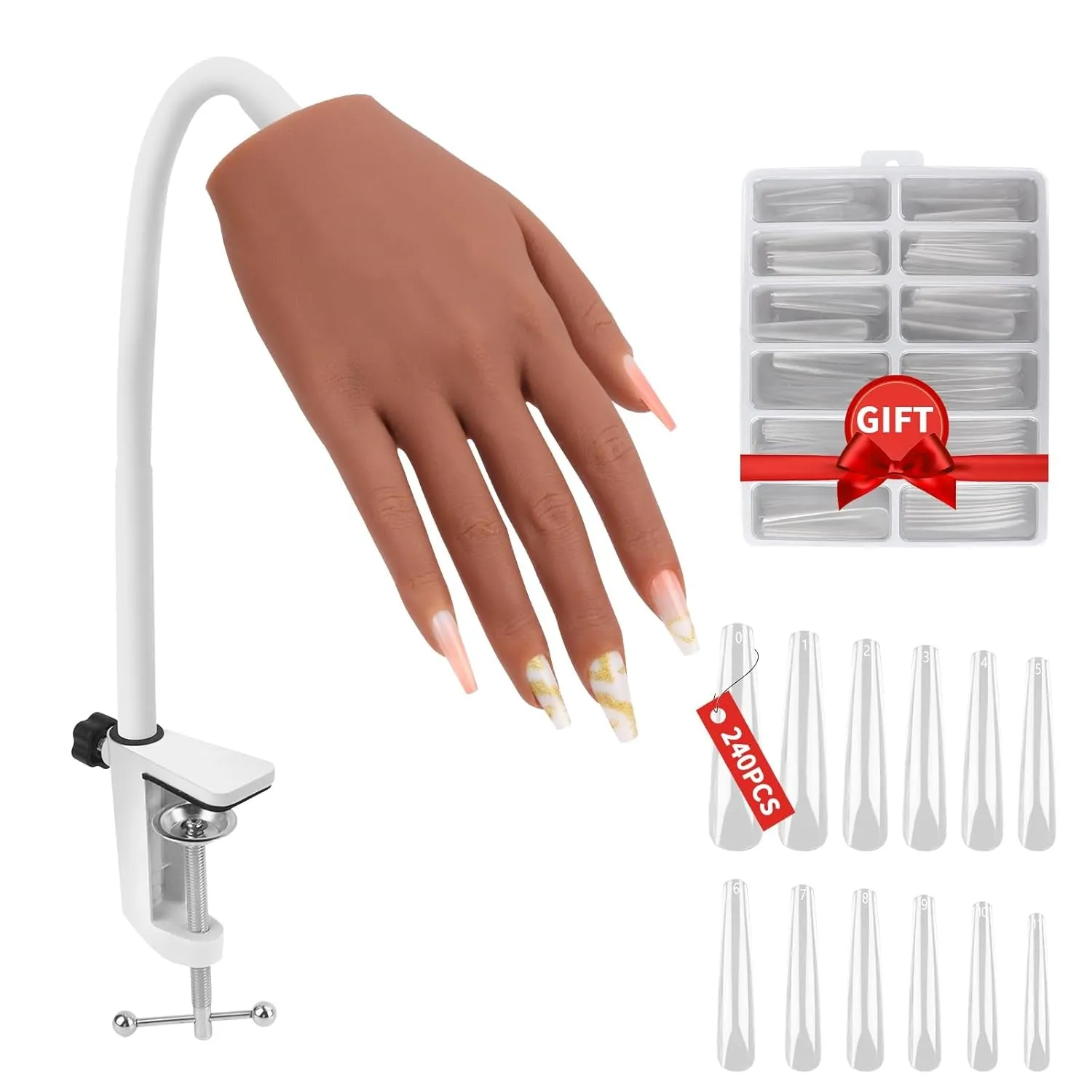 Practice Hand for Acrylic Nails, Silicone Nail Hand Practice, Flexible Fingers Fake Training Hand False Mannequin Hands for Nail Practice, Hand Model Kit for Nail Supplies Manicure Beginners