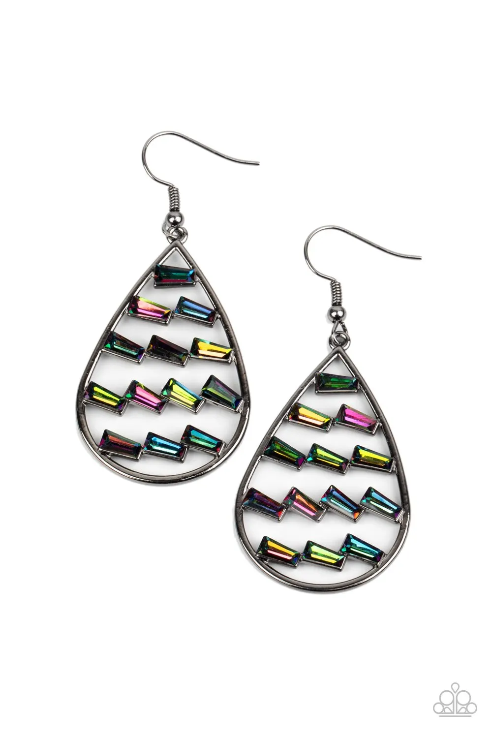 "Glitzy Grit" Gunmetal Multi Oil Spill Rhinestone Multi Earrings