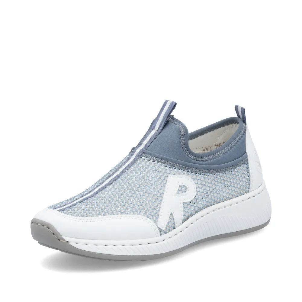 Rieker Mesh Slip On Trainer White/Blue