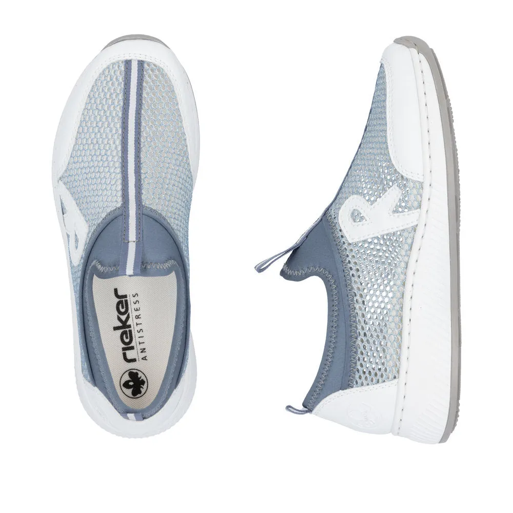 Rieker Mesh Slip On Trainer White/Blue