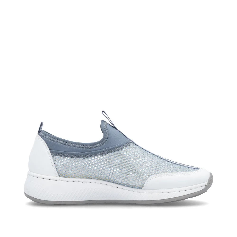 Rieker Mesh Slip On Trainer White/Blue