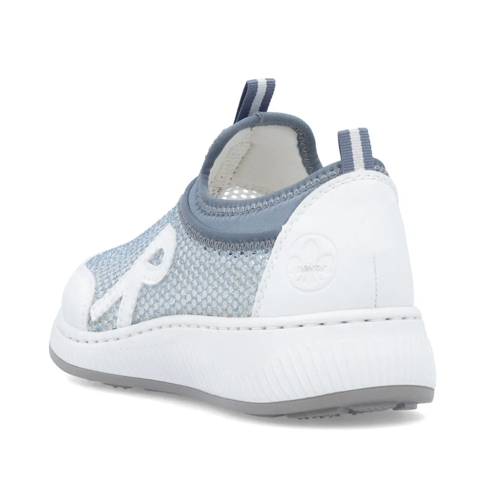 Rieker Mesh Slip On Trainer White/Blue