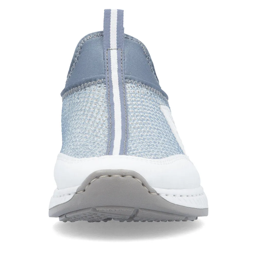 Rieker Mesh Slip On Trainer White/Blue