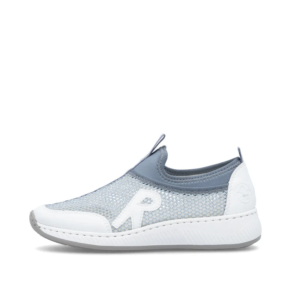 Rieker Mesh Slip On Trainer White/Blue