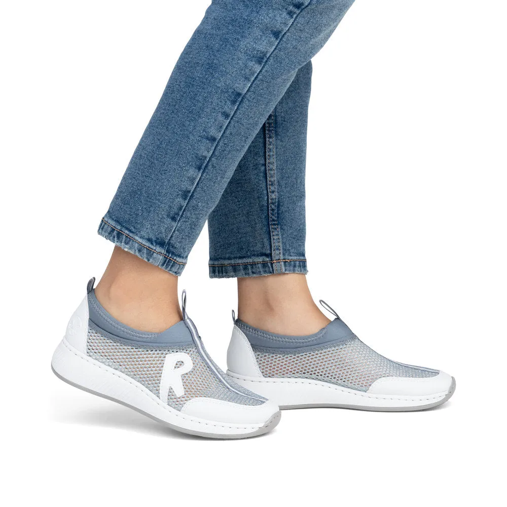 Rieker Mesh Slip On Trainer White/Blue