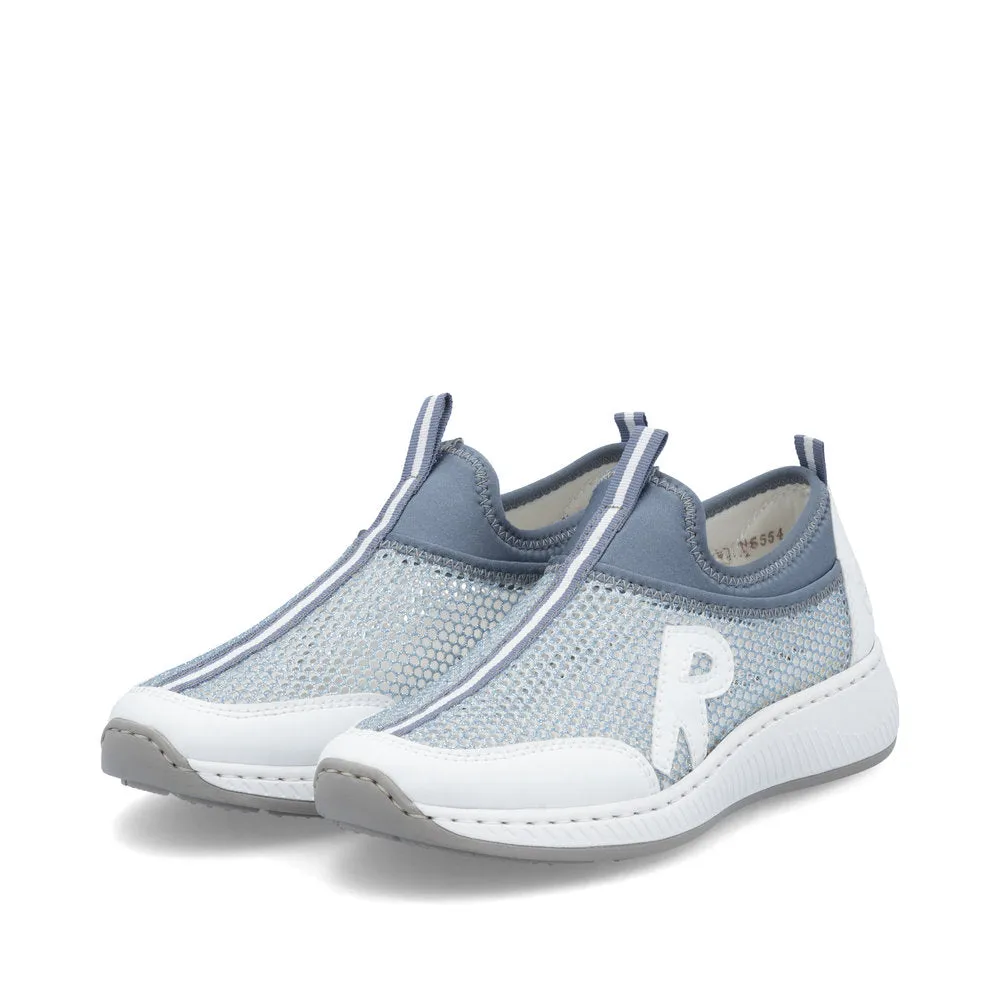 Rieker Mesh Slip On Trainer White/Blue