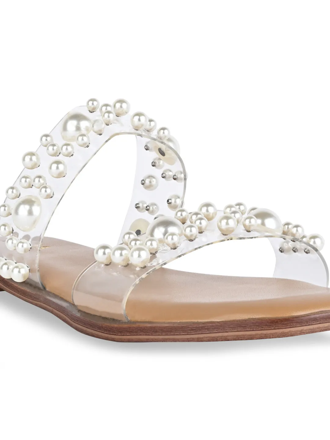 Rocia By Regal Transparent Women Vinyl Embellished Pearl Flats