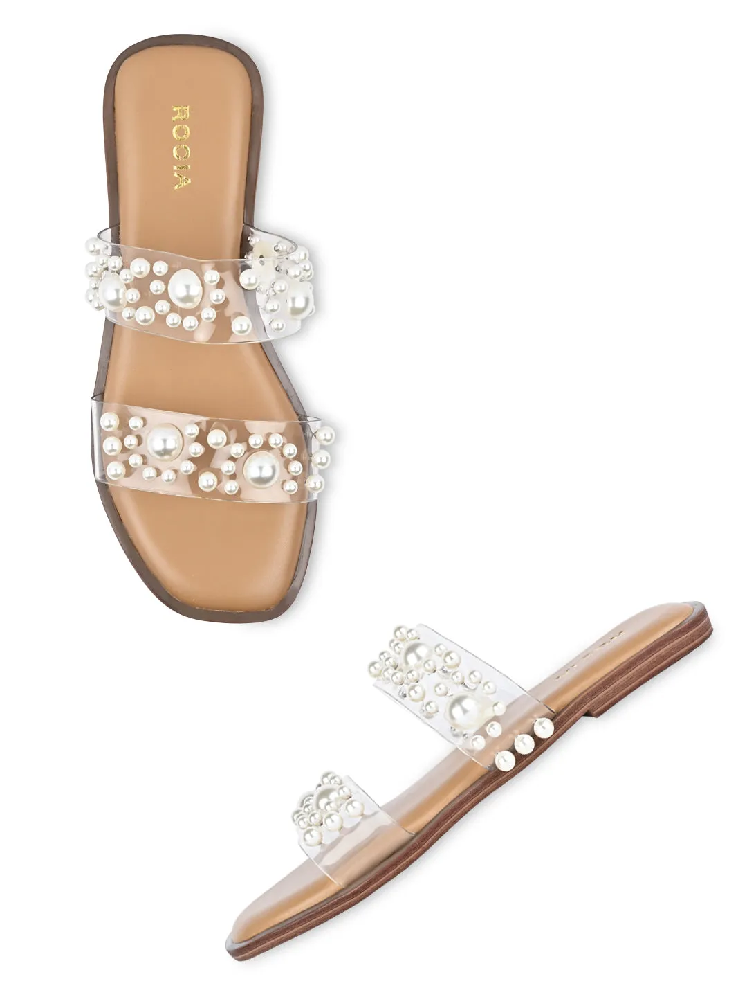 Rocia By Regal Transparent Women Vinyl Embellished Pearl Flats