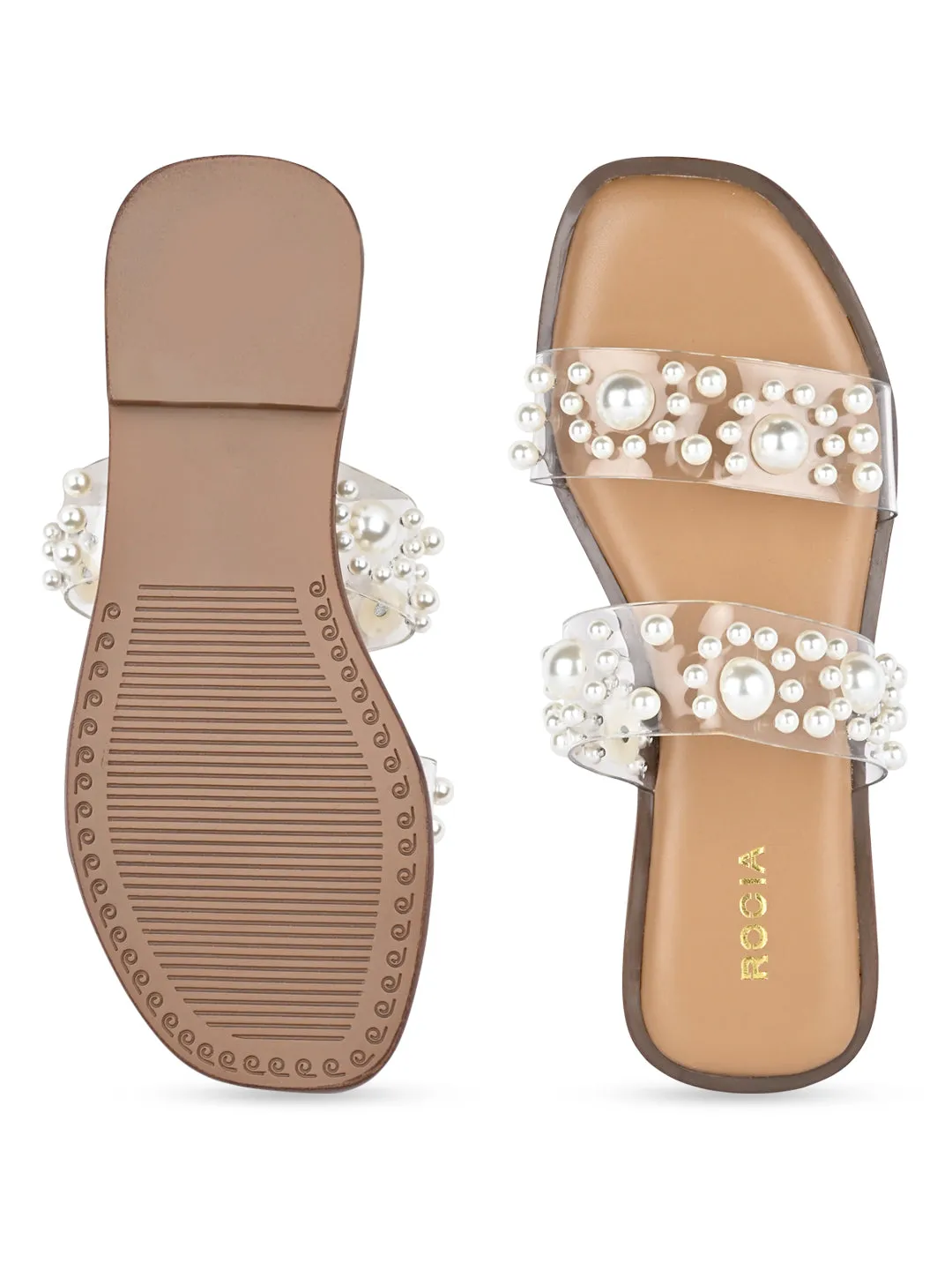 Rocia By Regal Transparent Women Vinyl Embellished Pearl Flats