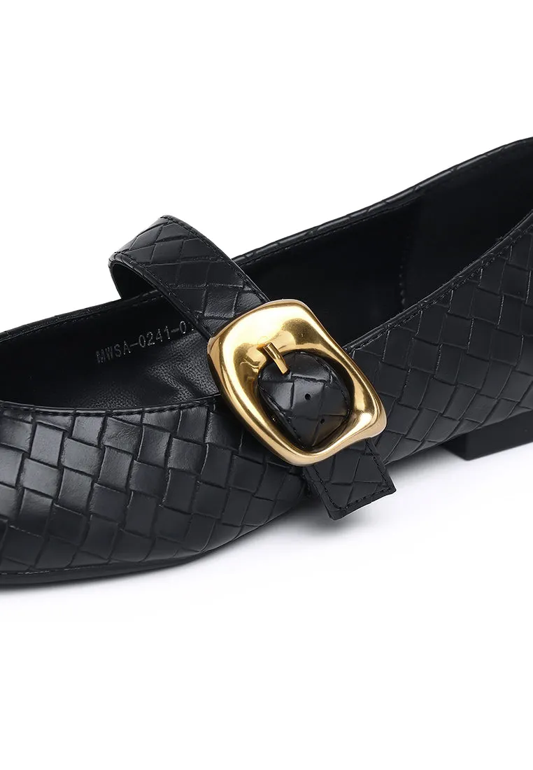 Shanzey Chucky Buckle Ballerina & Flats (Black)