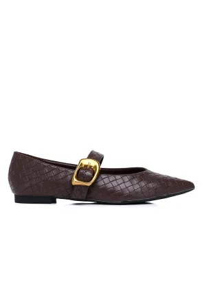 Shanzey Chucky Buckle Strap Ballerina & Flats (Espresso)