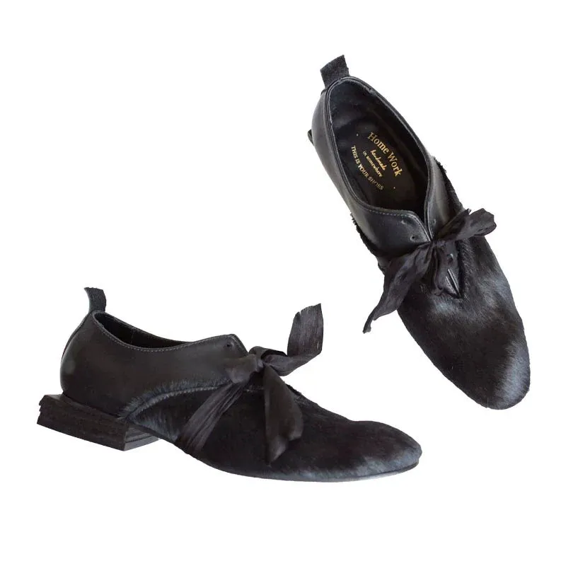 Square Heel Lace-up Leather Shoes