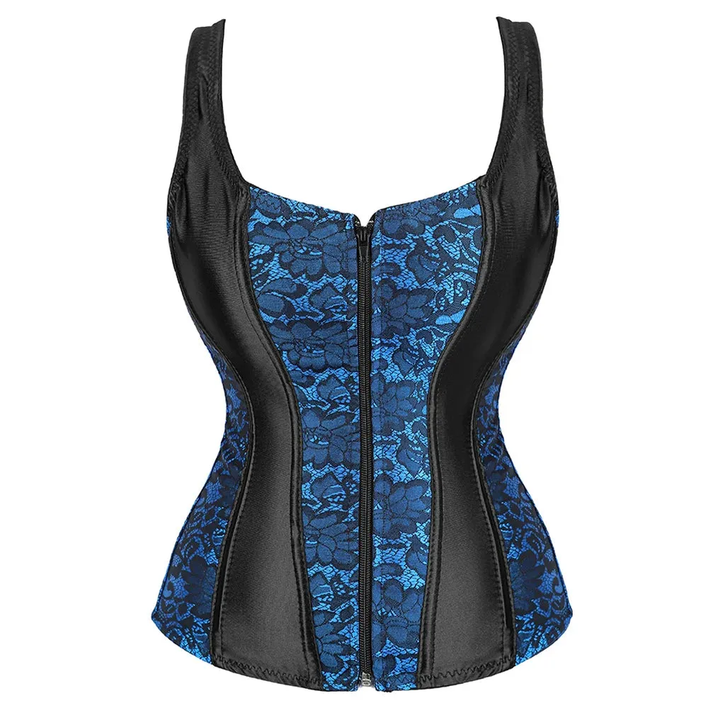 Steampunk Corset with Cup Lingerie Zipper Side Straps Overbust Corset Waist Trainer Bustier Plus Size
