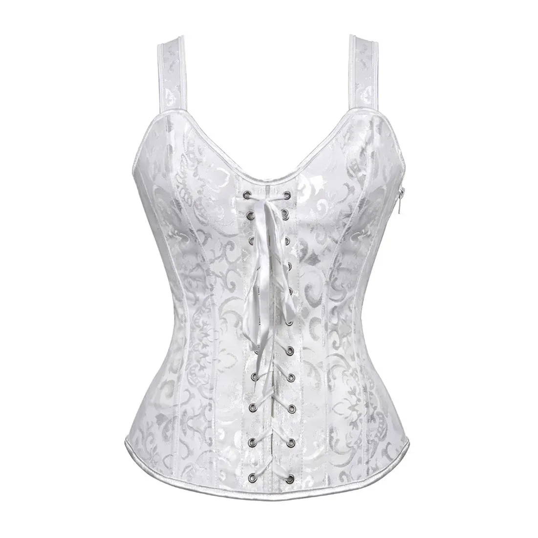 Steampunk Corset with Cup Lingerie Zipper Side Straps Overbust Corset Waist Trainer Bustier Plus Size