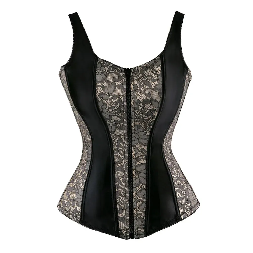 Steampunk Corset with Cup Lingerie Zipper Side Straps Overbust Corset Waist Trainer Bustier Plus Size