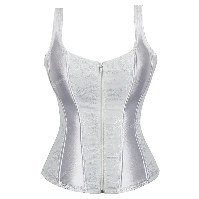 Steampunk Corset with Cup Lingerie Zipper Side Straps Overbust Corset Waist Trainer Bustier Plus Size
