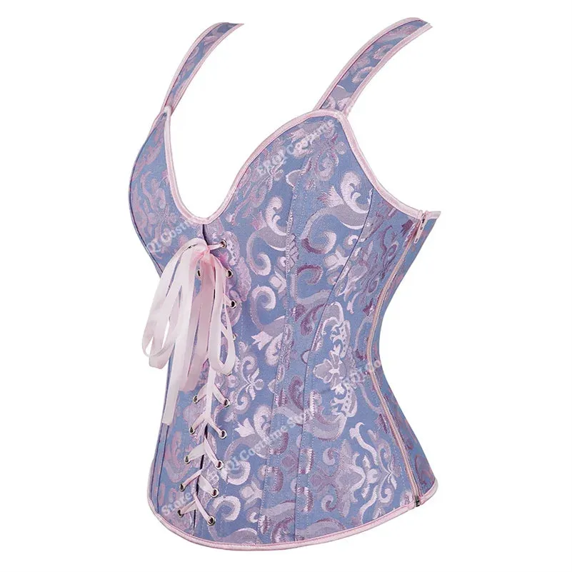 Steampunk Corset with Cup Lingerie Zipper Side Straps Overbust Corset Waist Trainer Bustier Plus Size