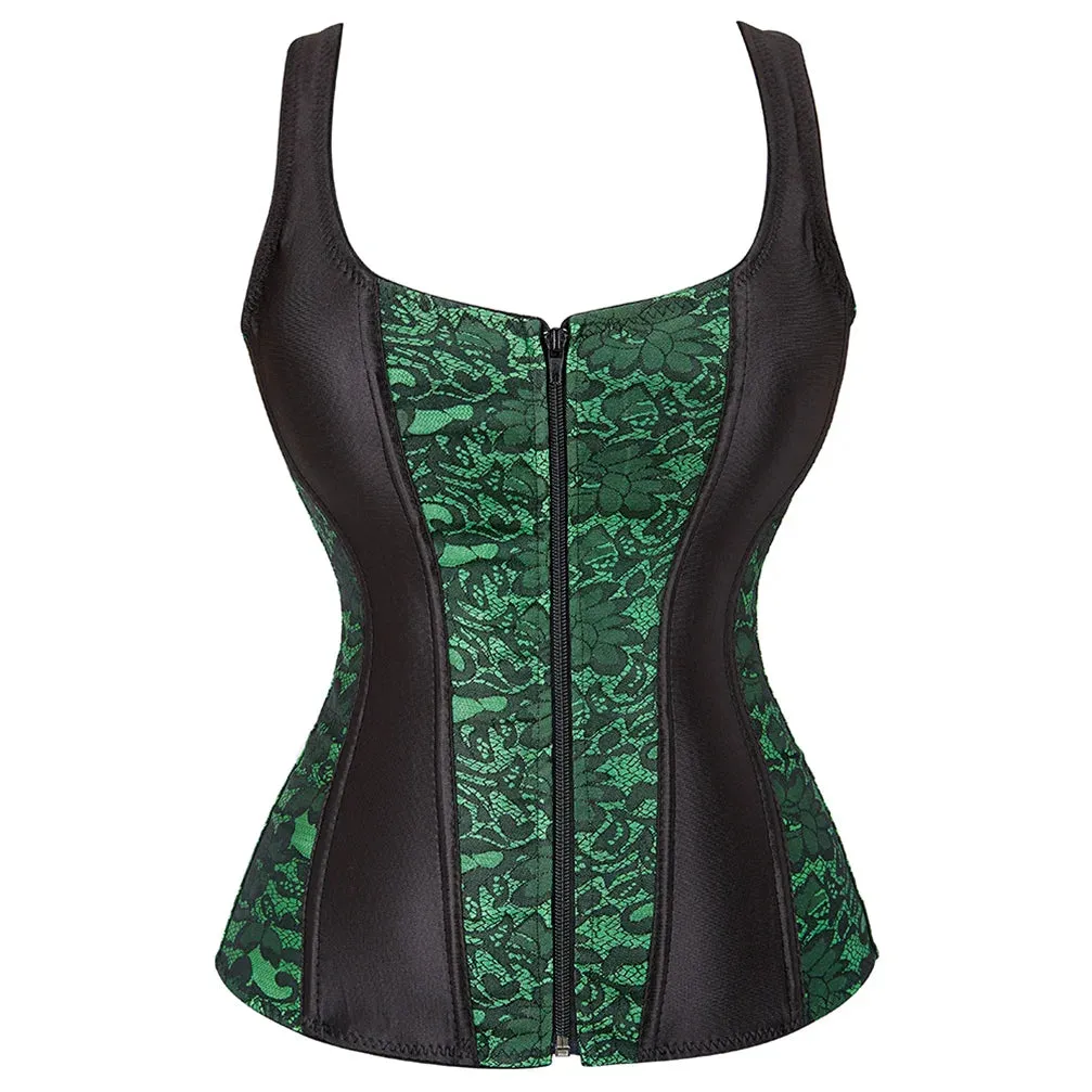 Steampunk Corset with Cup Lingerie Zipper Side Straps Overbust Corset Waist Trainer Bustier Plus Size