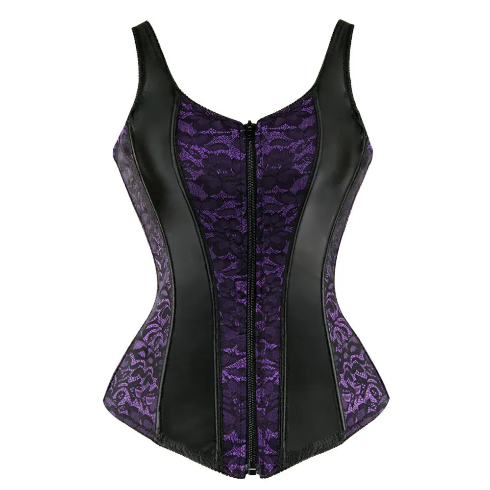 Steampunk Corset with Cup Lingerie Zipper Side Straps Overbust Corset Waist Trainer Bustier Plus Size