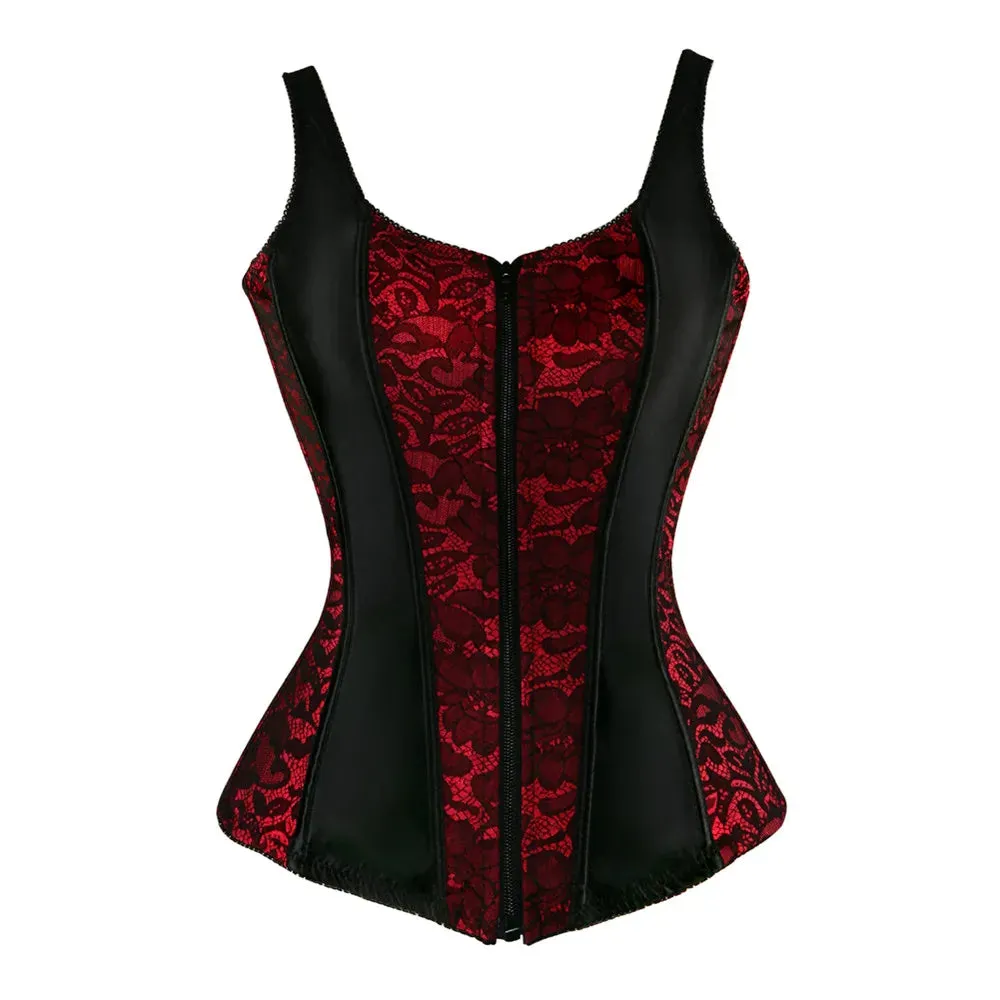 Steampunk Corset with Cup Lingerie Zipper Side Straps Overbust Corset Waist Trainer Bustier Plus Size