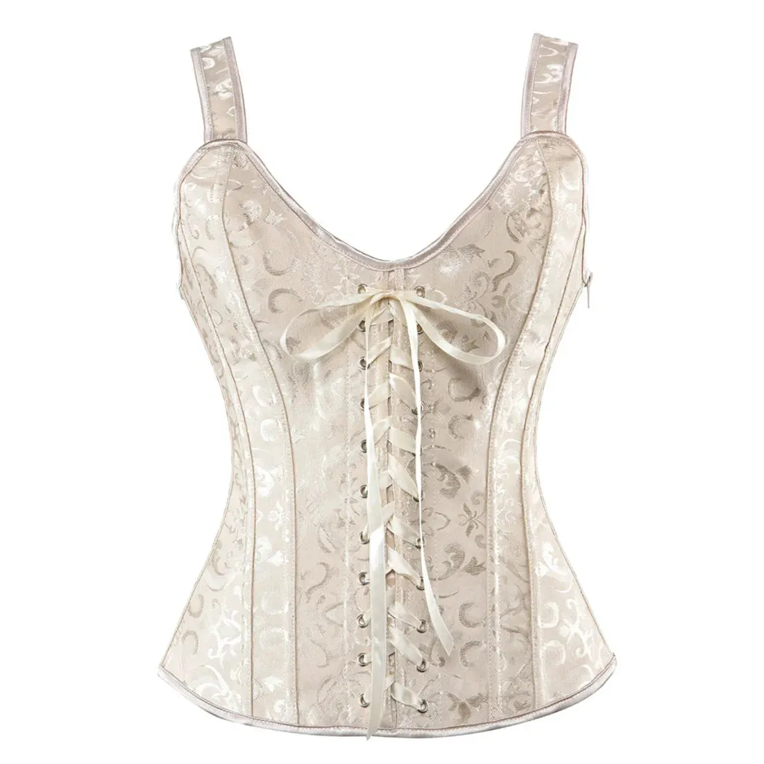 Steampunk Corset with Cup Lingerie Zipper Side Straps Overbust Corset Waist Trainer Bustier Plus Size