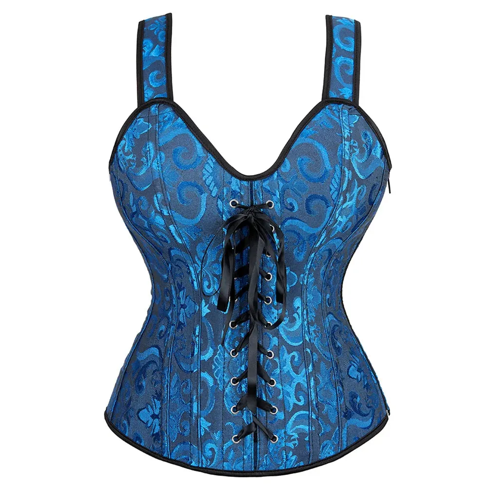Steampunk Corset with Cup Lingerie Zipper Side Straps Overbust Corset Waist Trainer Bustier Plus Size