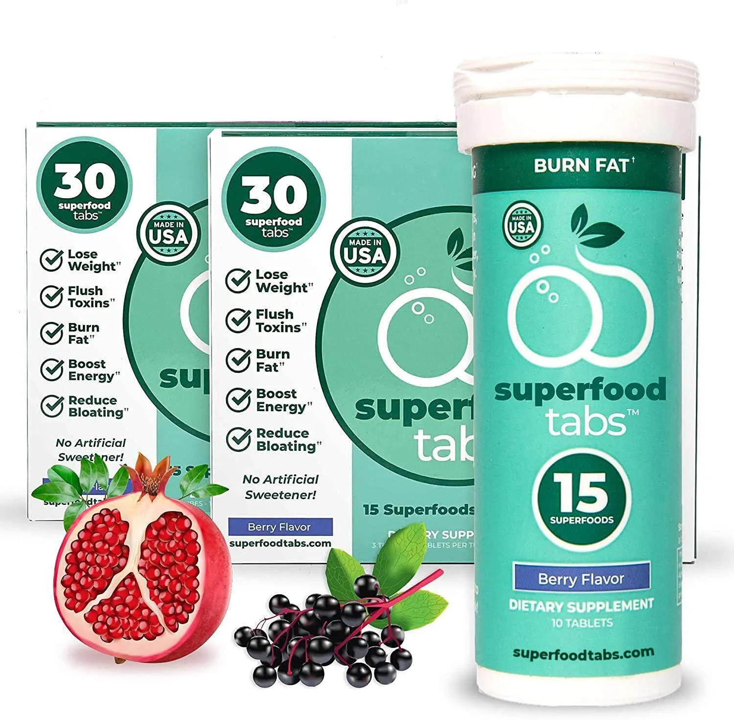 Superfood Tabs - Plant-Based Fizzy Drink, 15 Effective Superfoods, Boost Hydration with Burdock Root, Matcha, Beetroot and More. Sugar Free, Non-GMO, Keto Friendly, Gluten Free, 60 Drinks, Berry Flavor