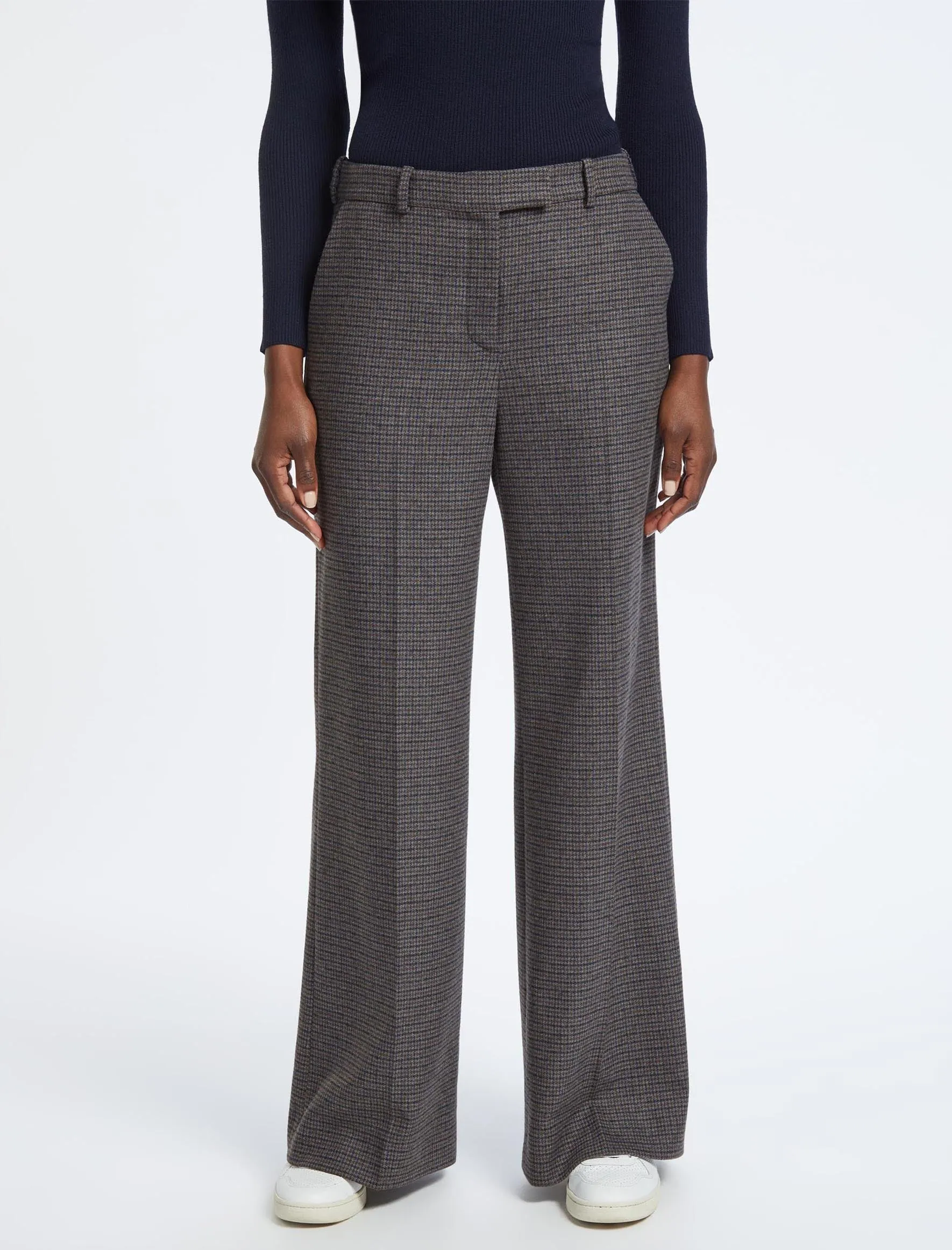 Terence Wool Wide Leg Trouser - Charcoal Navy Black Check
