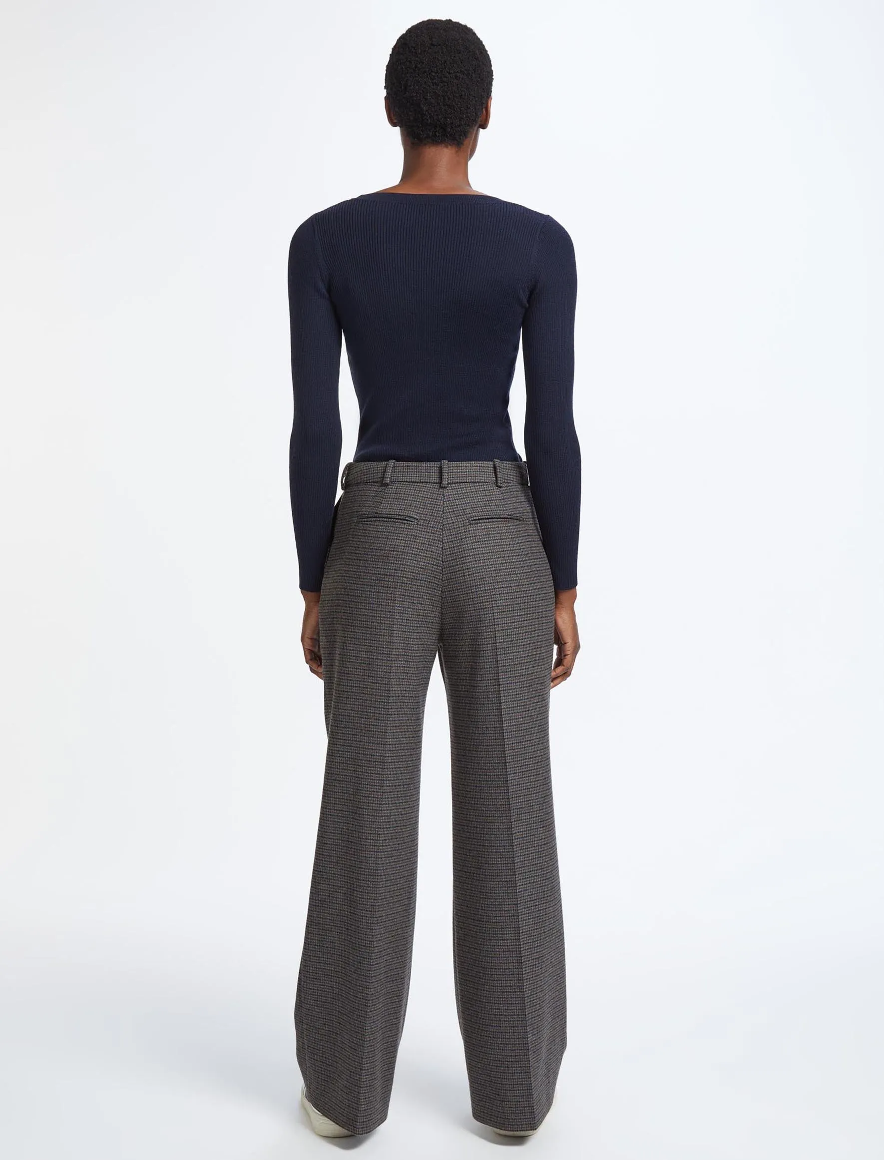 Terence Wool Wide Leg Trouser - Charcoal Navy Black Check