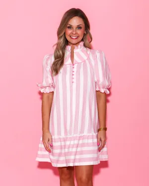 The Cutest Pink Button Down Ruffled Dress