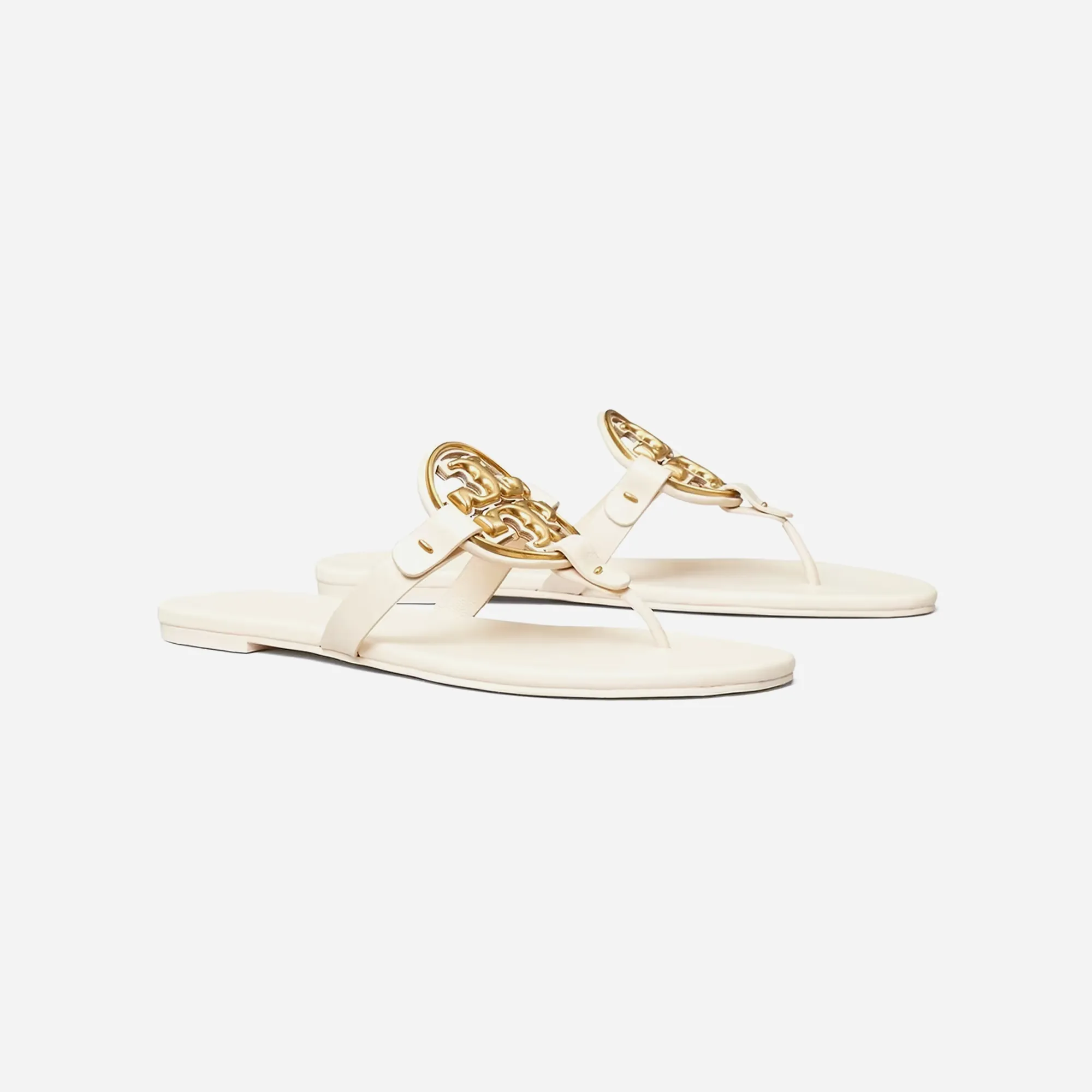 Tory Burch Miller Soft Metal Logo Sandal Cream Gold