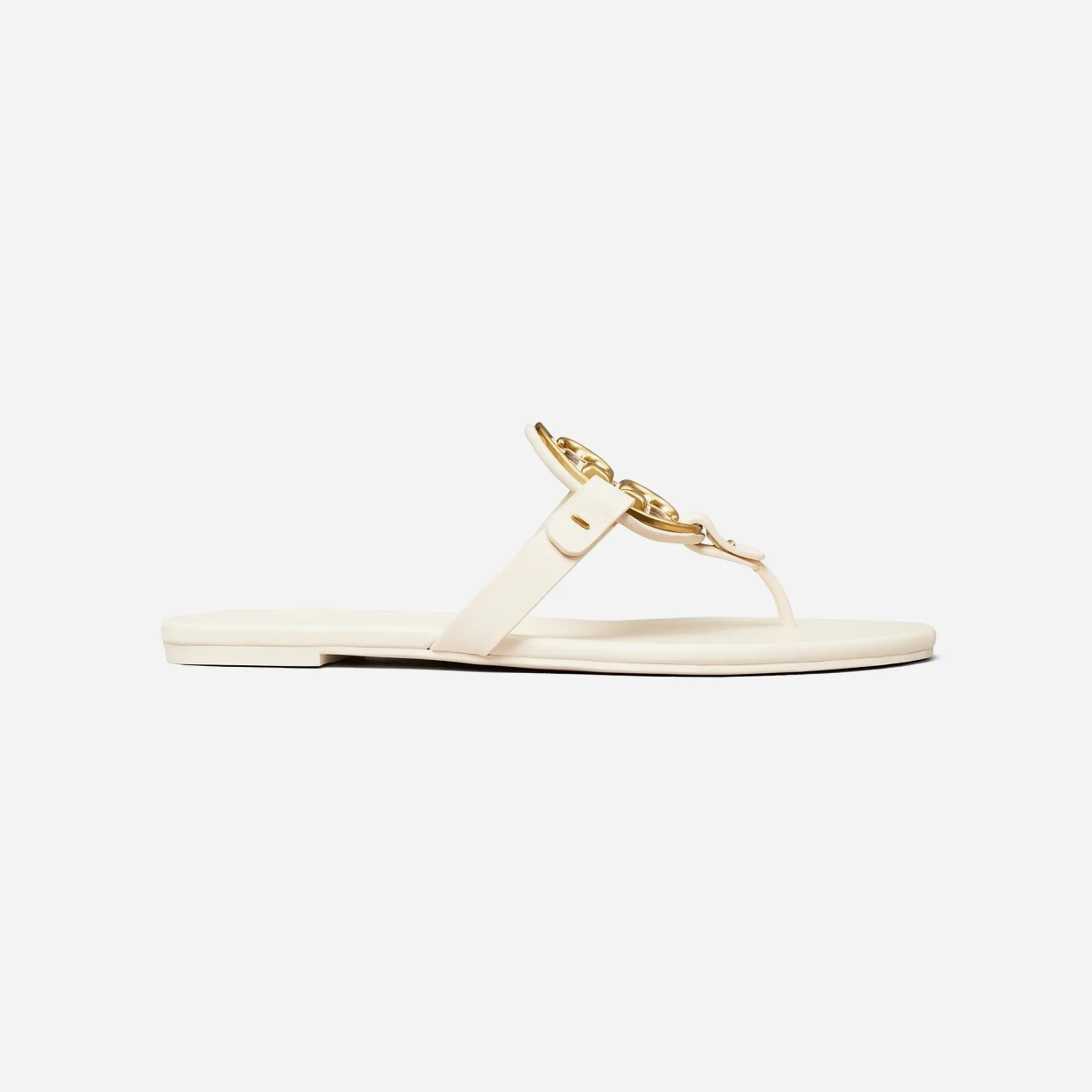 Tory Burch Miller Soft Metal Logo Sandal Cream Gold