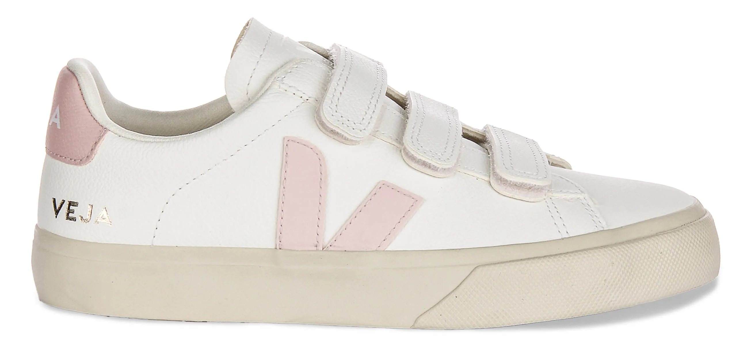 Veja Recife Logo Leather In White Pink For Women