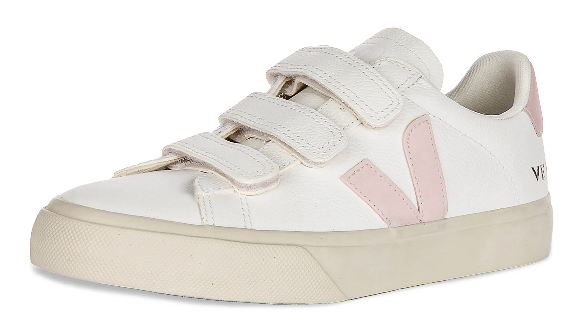 Veja Recife Logo Leather In White Pink For Women
