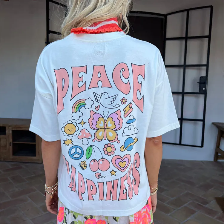White Peace And Happiness T-Shirt