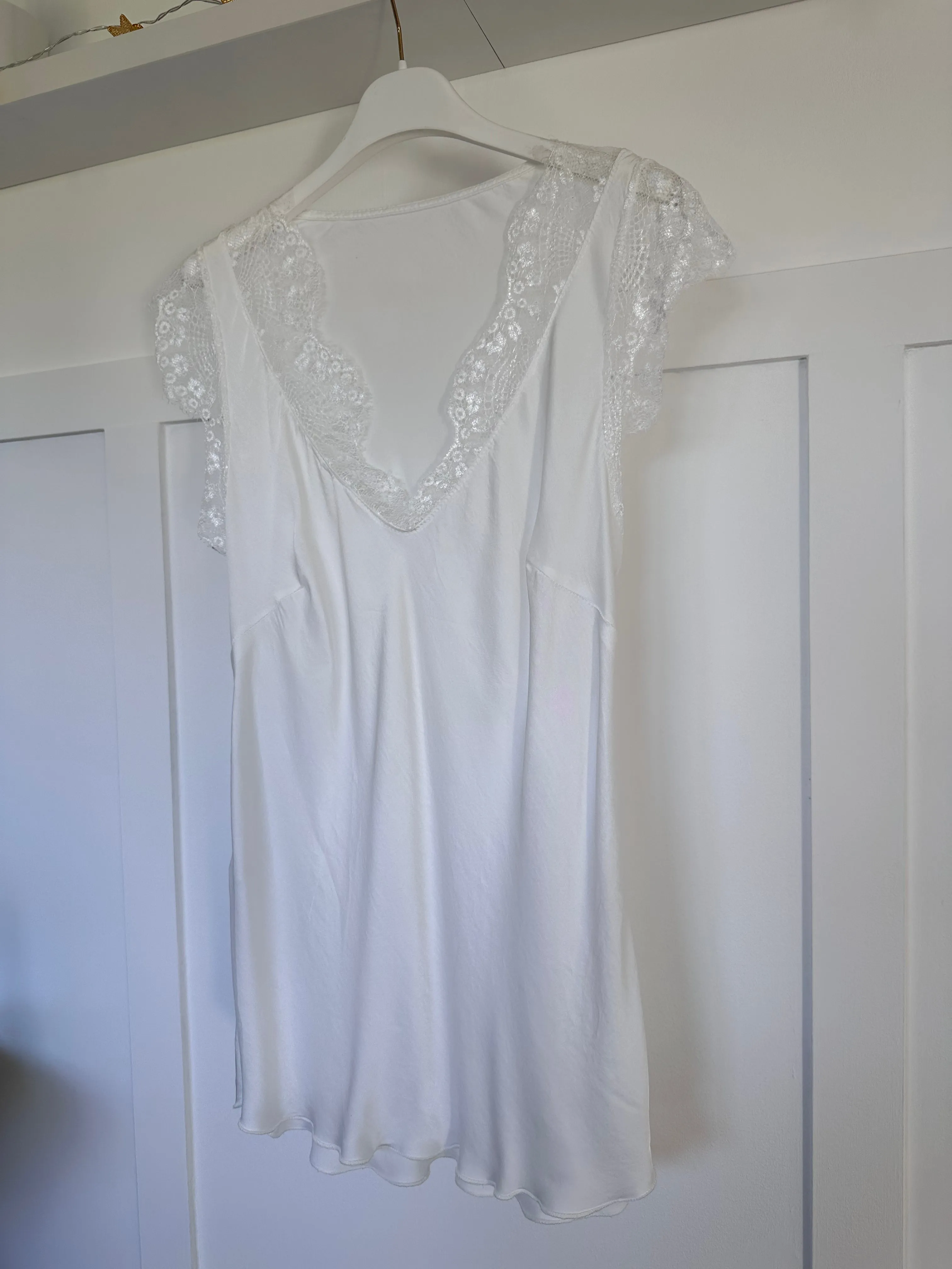 White Satin/Lace V Neck Top