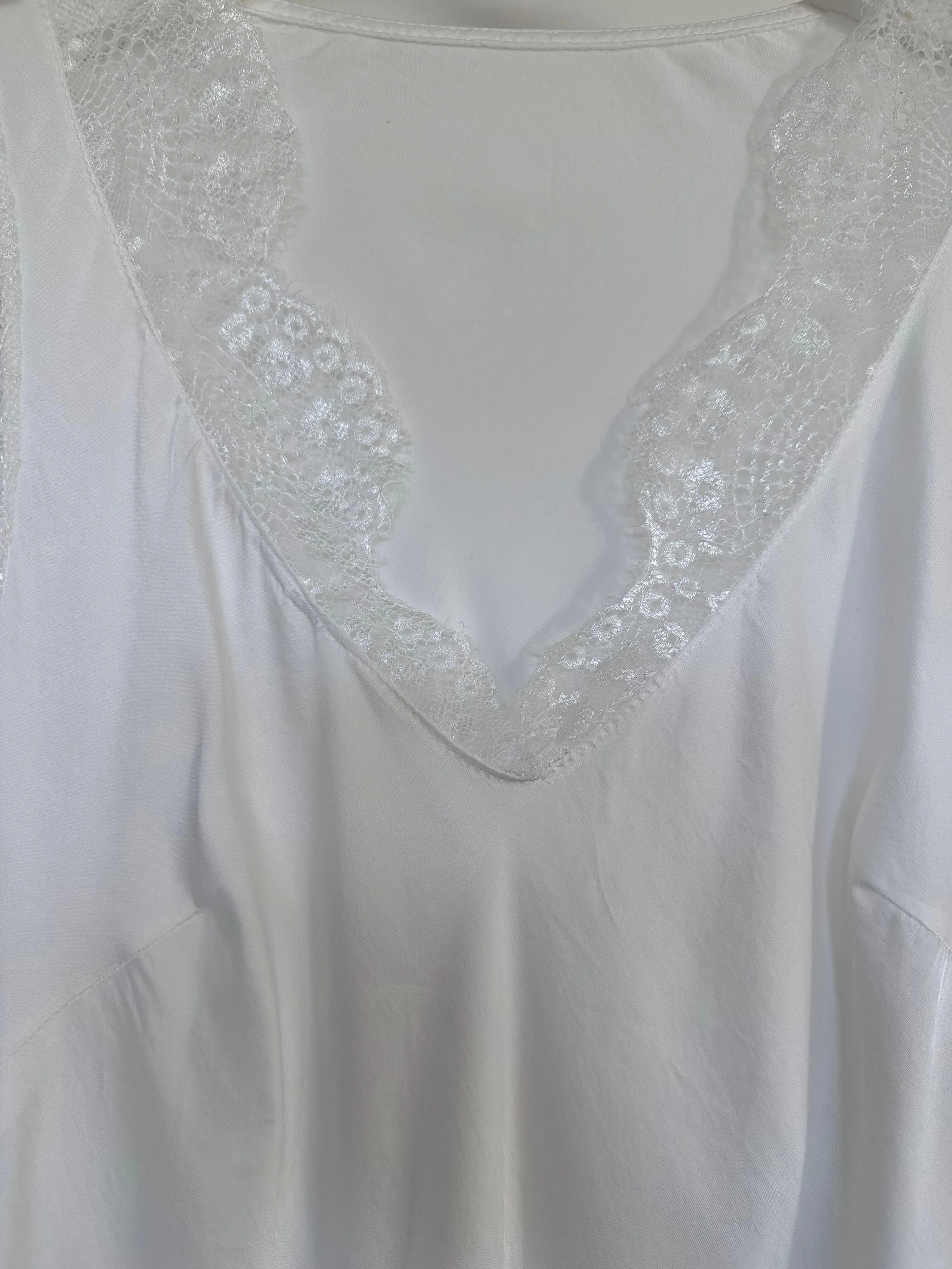 White Satin/Lace V Neck Top