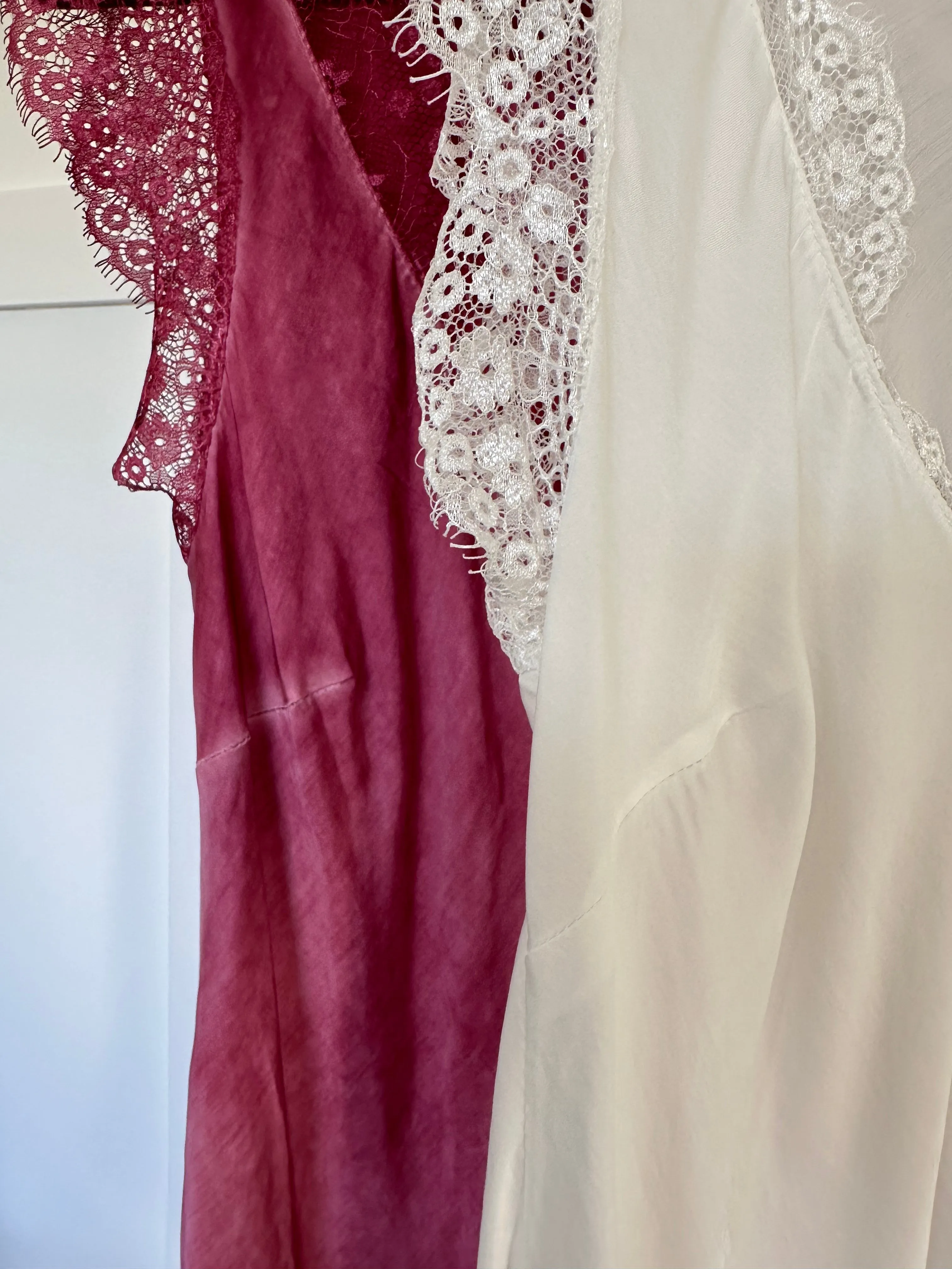 White Satin/Lace V Neck Top