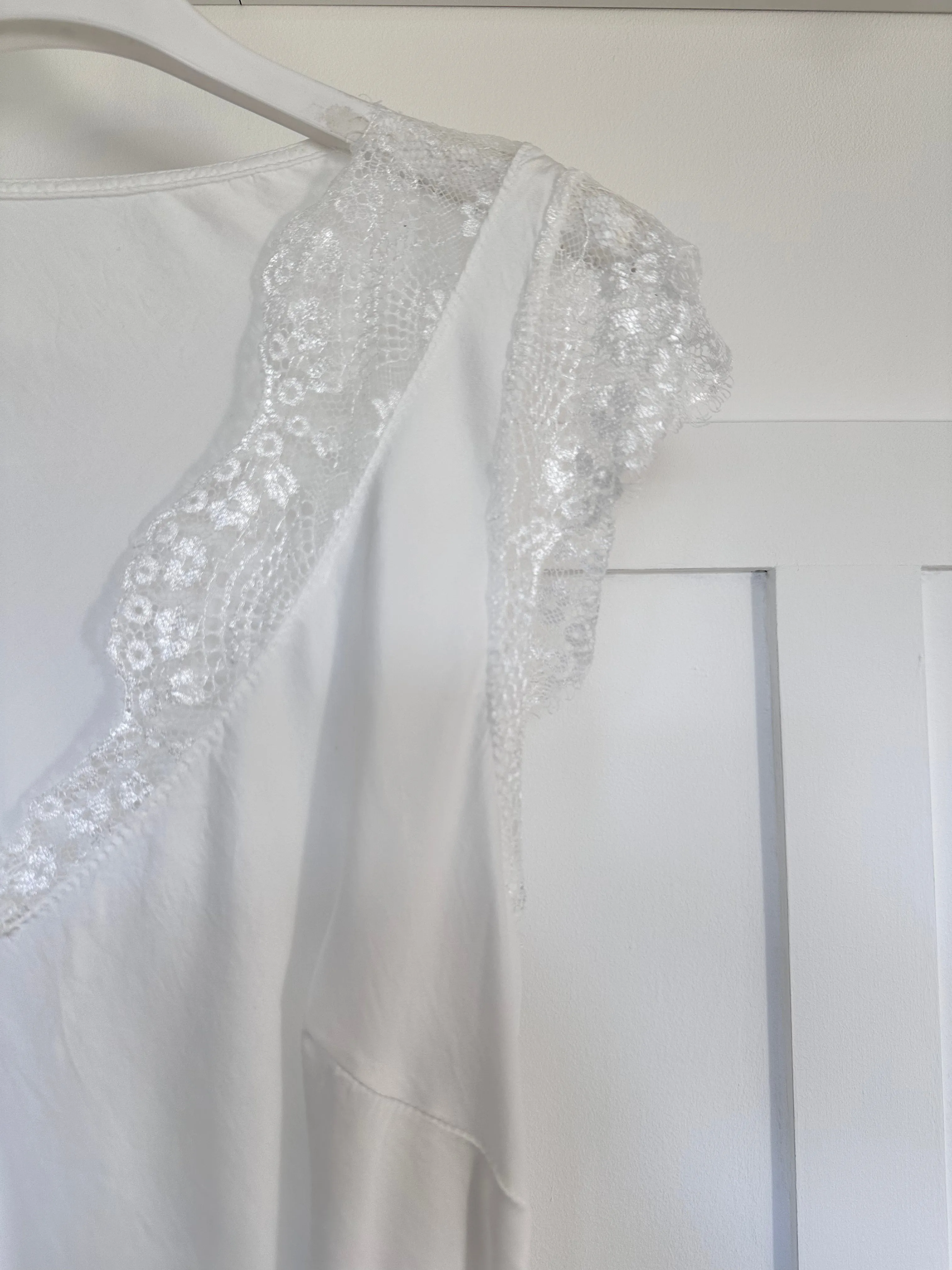 White Satin/Lace V Neck Top