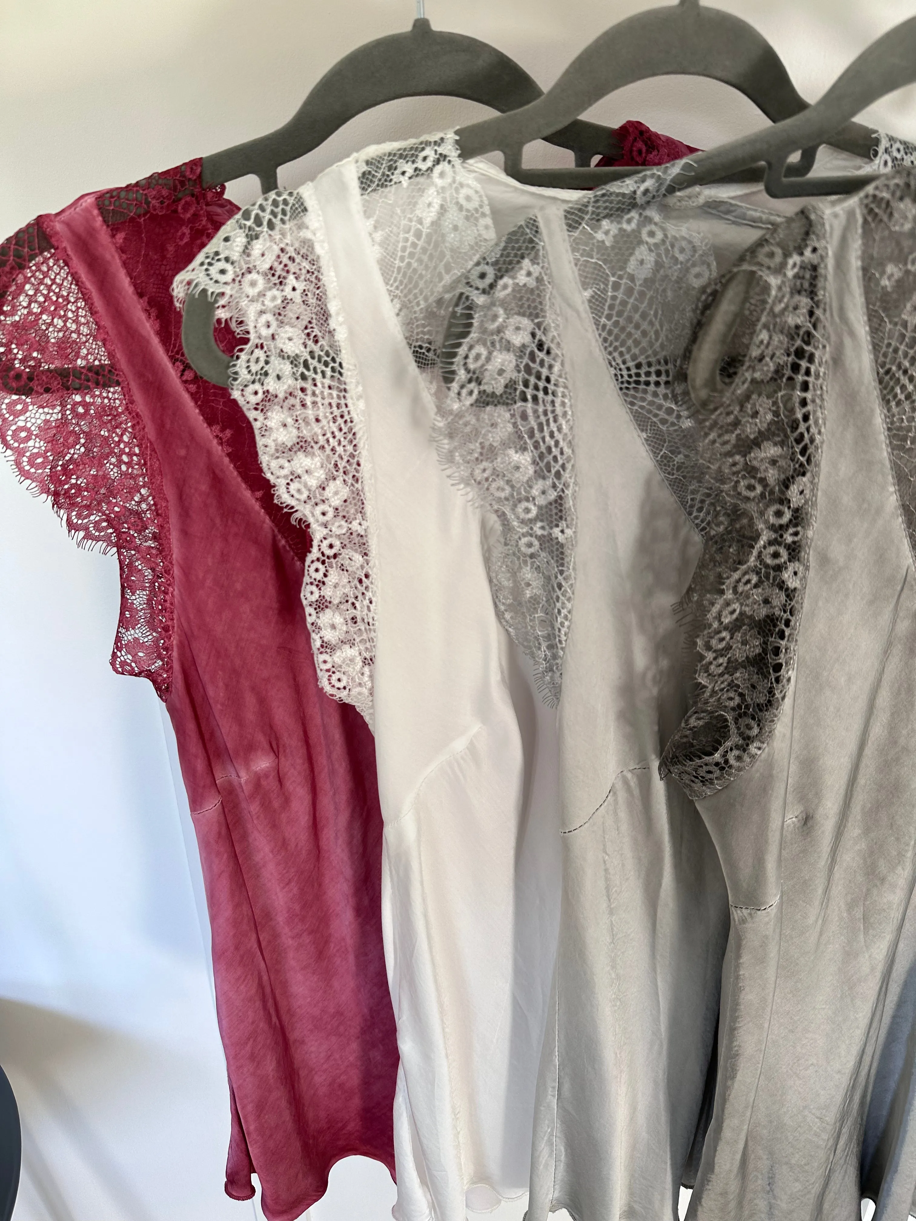 White Satin/Lace V Neck Top