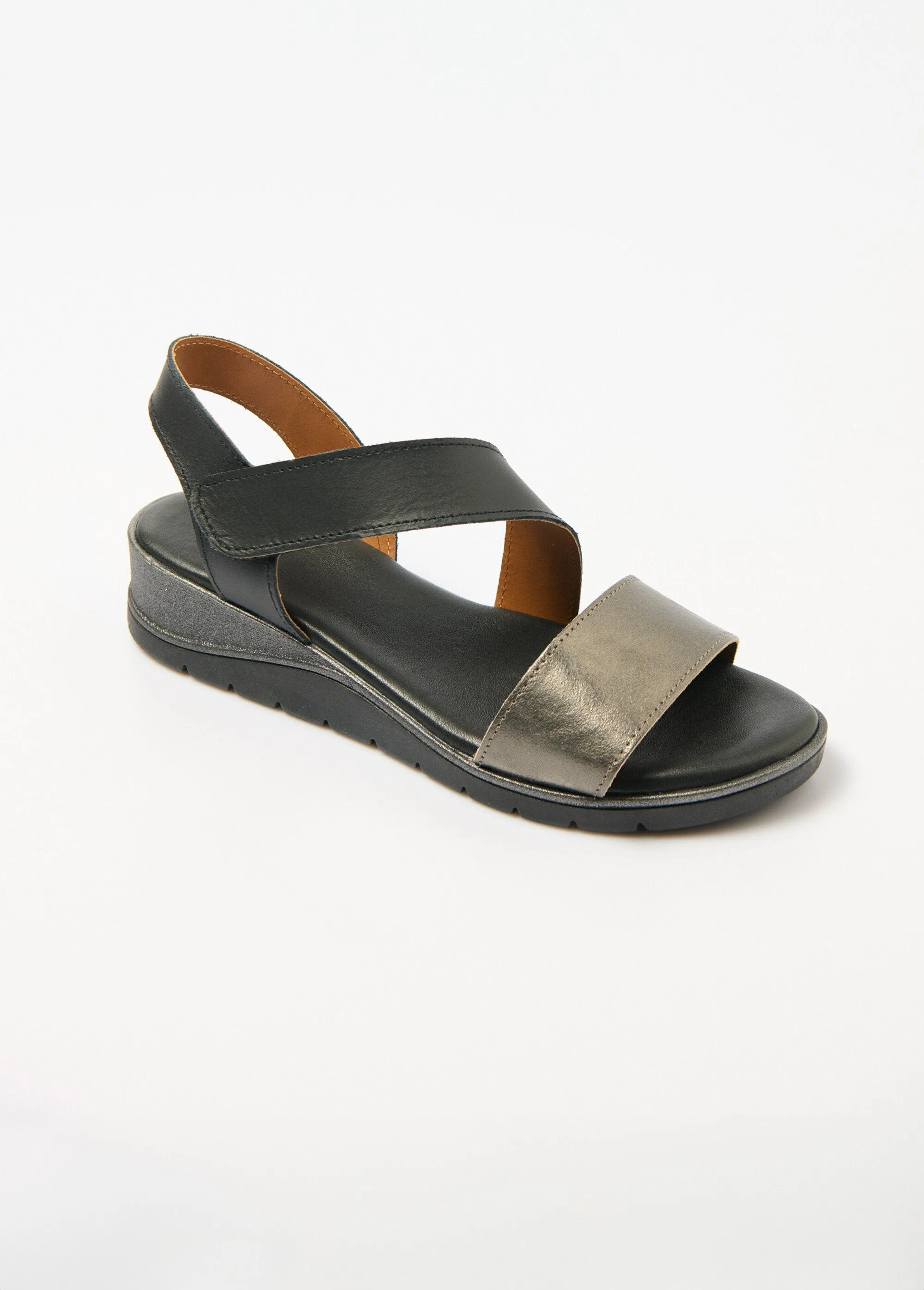 Wide width leather sandals with Velcro wedges