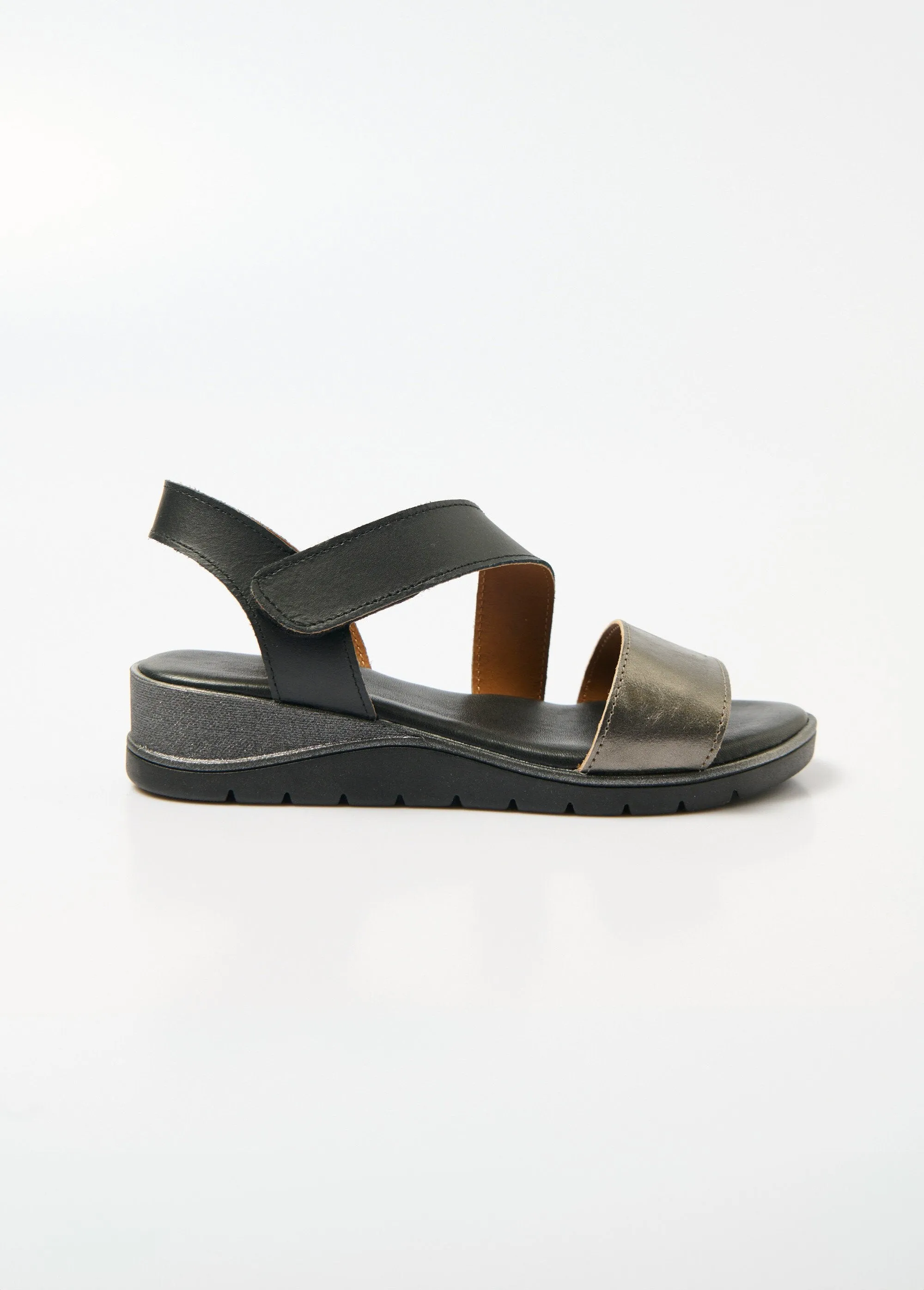Wide width leather sandals with Velcro wedges