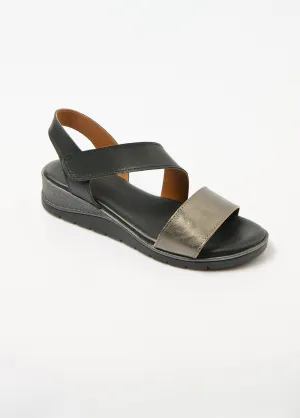Wide width leather sandals with Velcro wedges