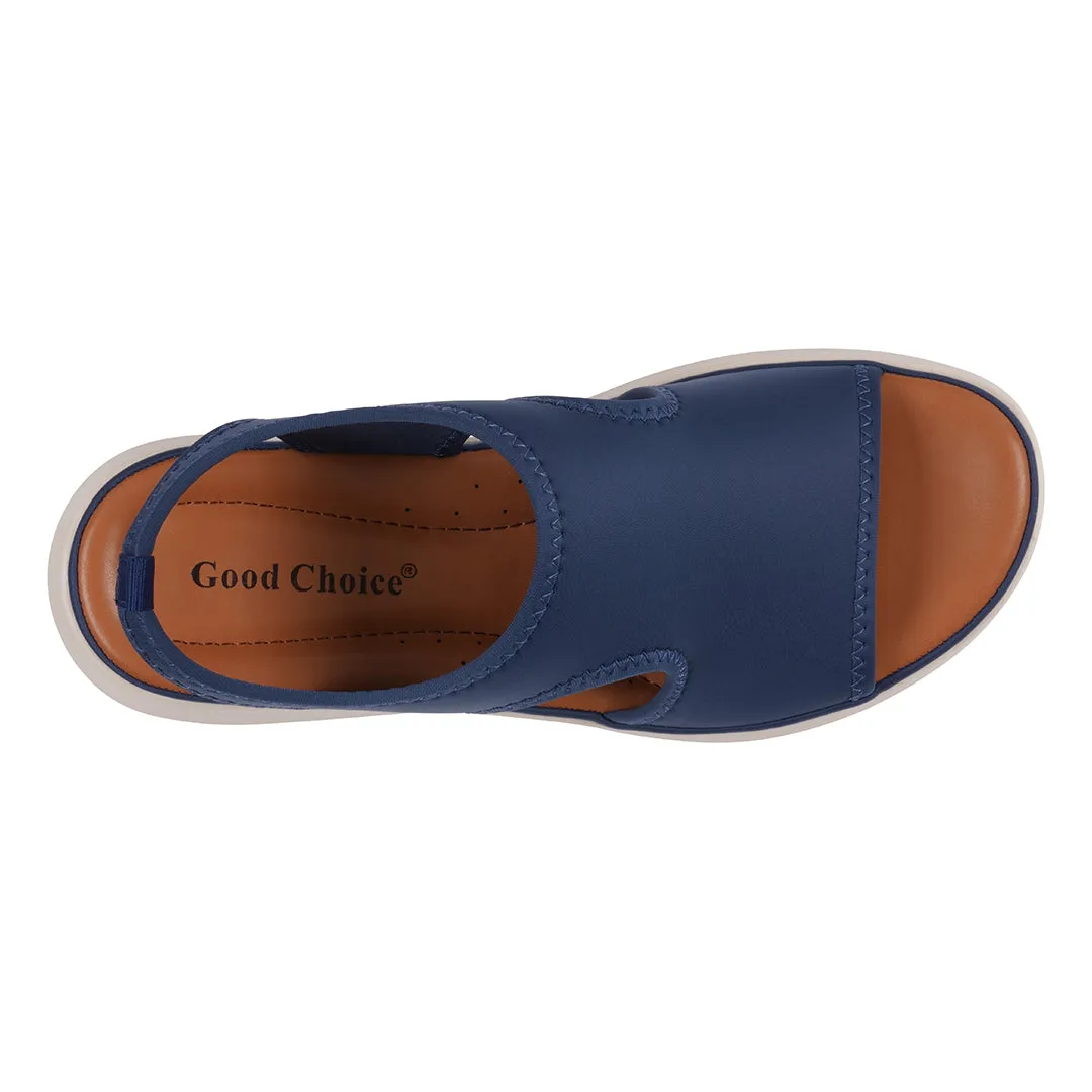 Women's Romy Navy Stretch Lycra Wedge Sandals
