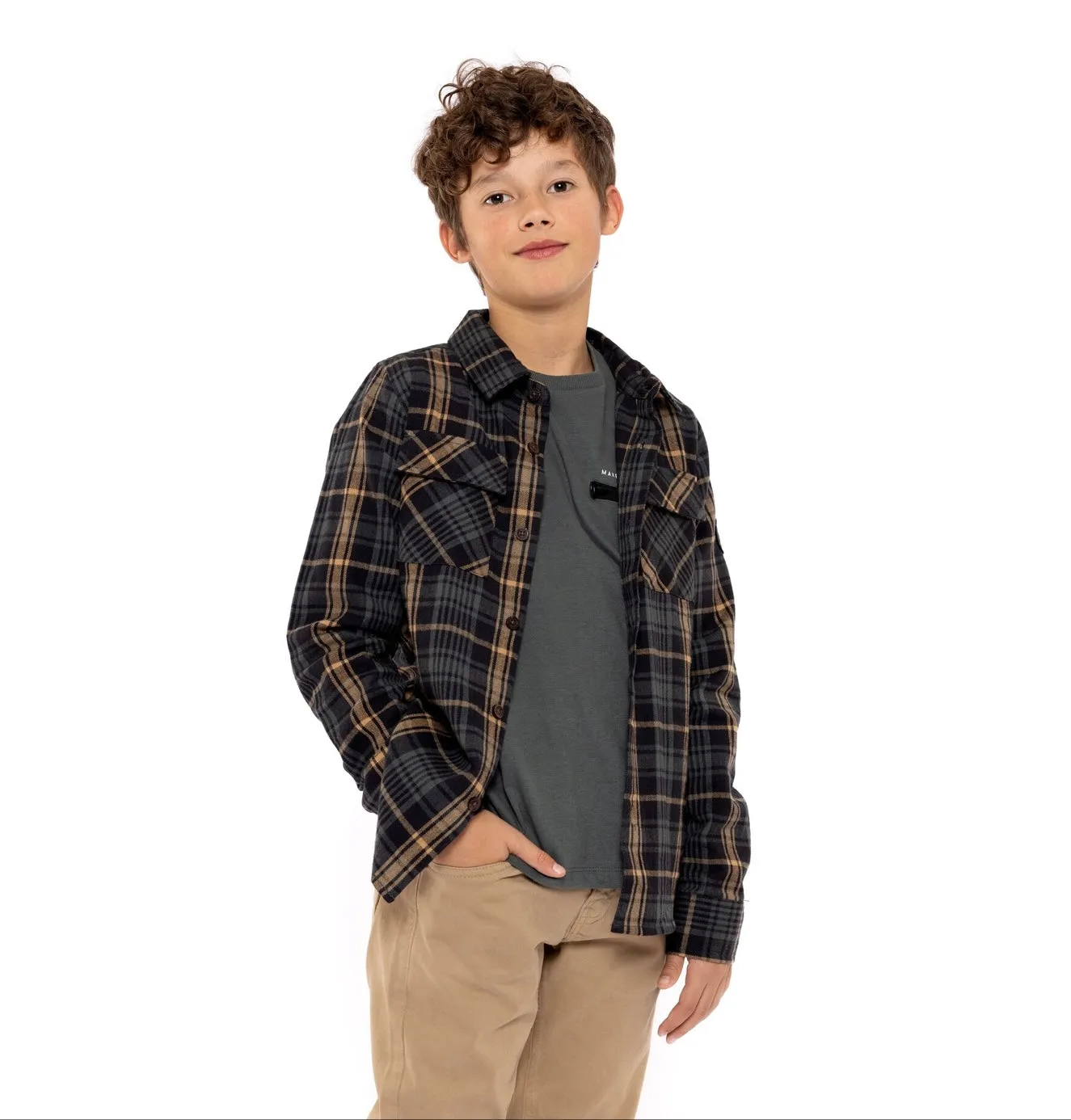 Youth Boys Longsleeved Cotton Shirt in Army Green: Sizes 7 to 14